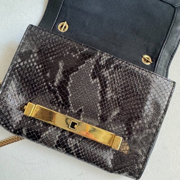 Club Monaco Black Snakeskin Small Envelope Crossbody w Gold chain - Picture 6 of 6